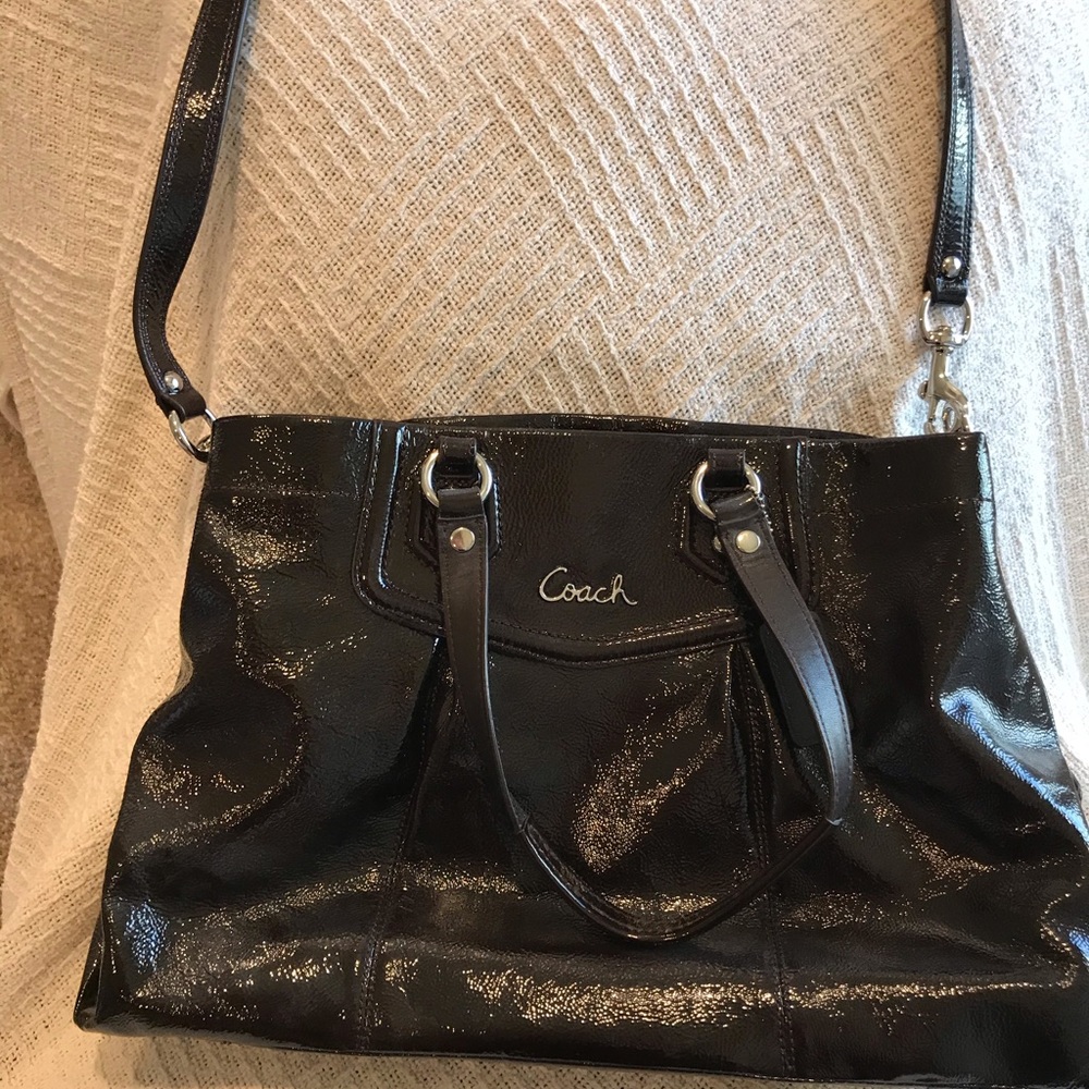 Coach brown patent leather bag